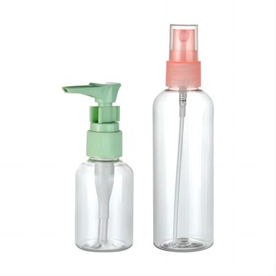 Base Material PET Portable 50ml 100ml Plastic Bottles with Lotion Pump Fine Mist Sprayer
